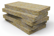 Stacked boards of mineral wool insulation